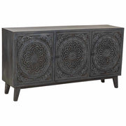 Credenza artigianale in legno con 3 ante nere, 160x40x85h cm