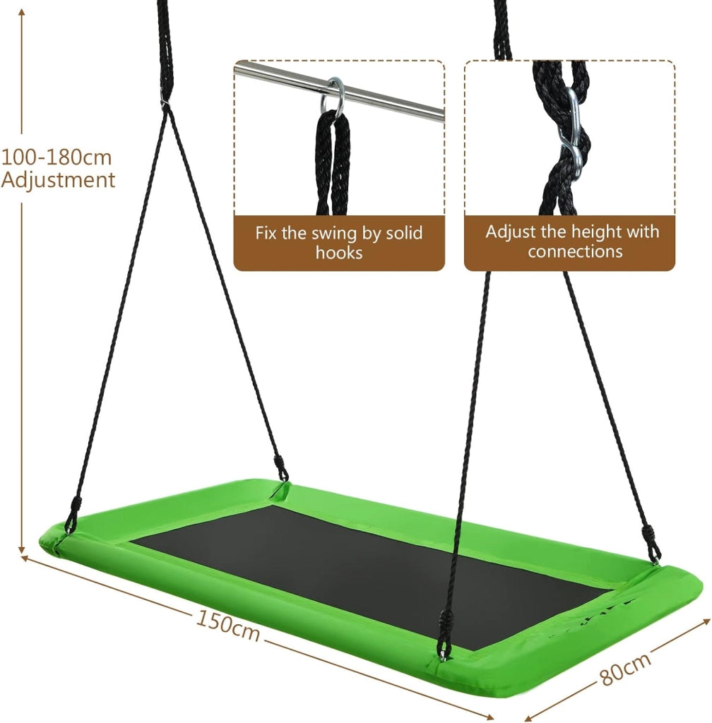 Altalena Regolabile in Altezza, per Bambini e Adulti, Altalena da Giardino fino a 150 kg, Altalena Sospesa per Interni ed Esterni, 150 x 80 cm (L x P) (Verde)