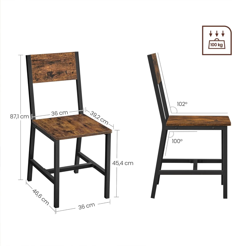 VASAGLE Sedie da Pranzo, Set di 2 Sedie da Cucina, Struttura in Acciaio, Stile Industriale, per Sala da Pranzo, Soggiorno, Cucina, Marrone Vintage e Nero Inchoistro LDC092B01V1