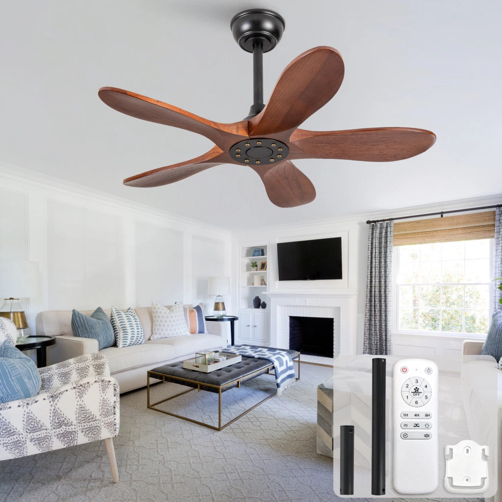 Ventilatore da soffitto 36 pollici senza illuminazione, 5 pale legno massello, motore reversibile 6 velocit¨¤, design classico, silenzioso