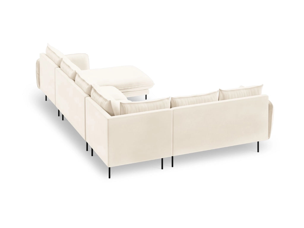 Cosmopolitan Design - Divano panoramico sinistro "Vienna" 7 posti in velluto beige chiaro 