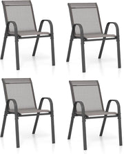 Set di 2/4 Sedie da Giardino, Sedie Impilabili da Esterno in Tessuto con Telaio in Metallo, Poltrona da Balcone con Braccioli e Schienale Alto, per Sala da Pranzo, Carico 150 kg (Grigio*4)