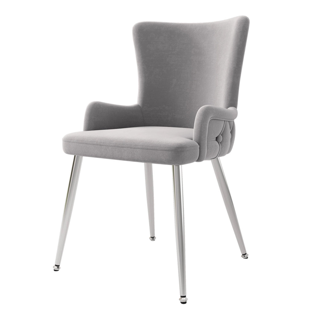 Set di 6 sedie da pranzo in velluto con gambe in metallo; grigio e argento