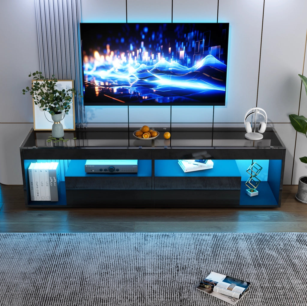 Mobile TV 180x40x46 cm con illuminazione LED e 2 cassetti in truciolato nero