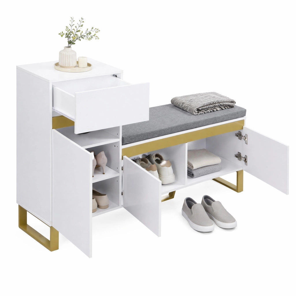 Scarpiera multifunzionale con panca e cassetto 120x35x85 cm in MDF bianco