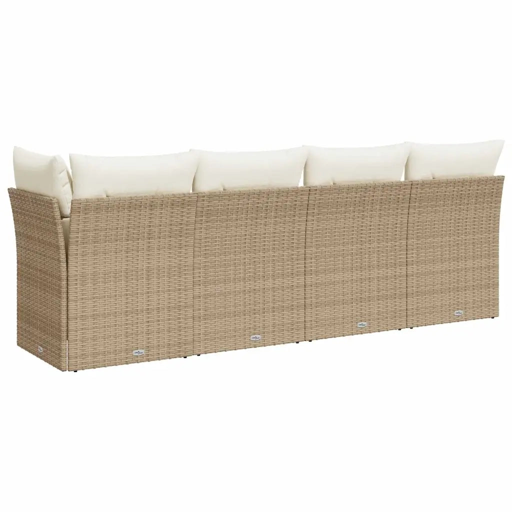 Divano da Giardino con Cuscini a 4 Posti Beige in Polyrattan