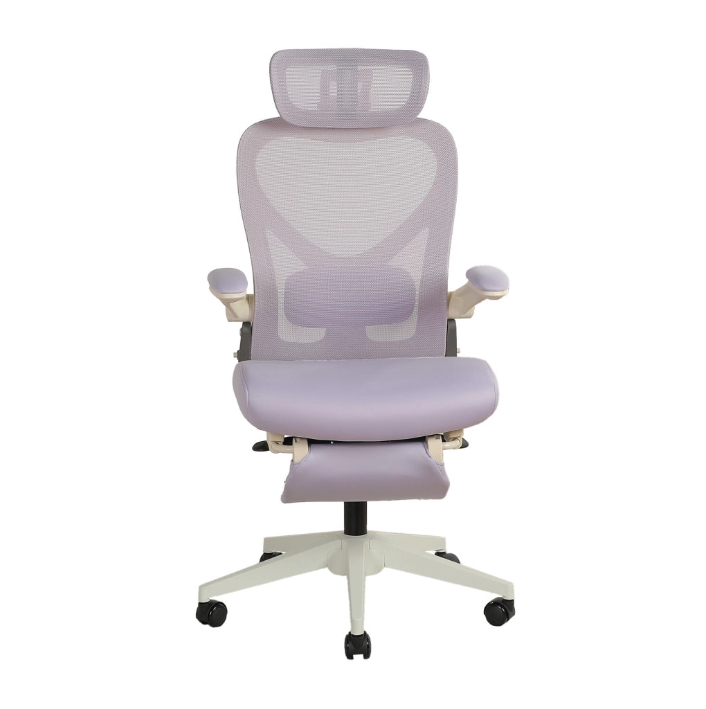 Sedia da ufficio ergonomica pieghevole viola con poggiapiedi