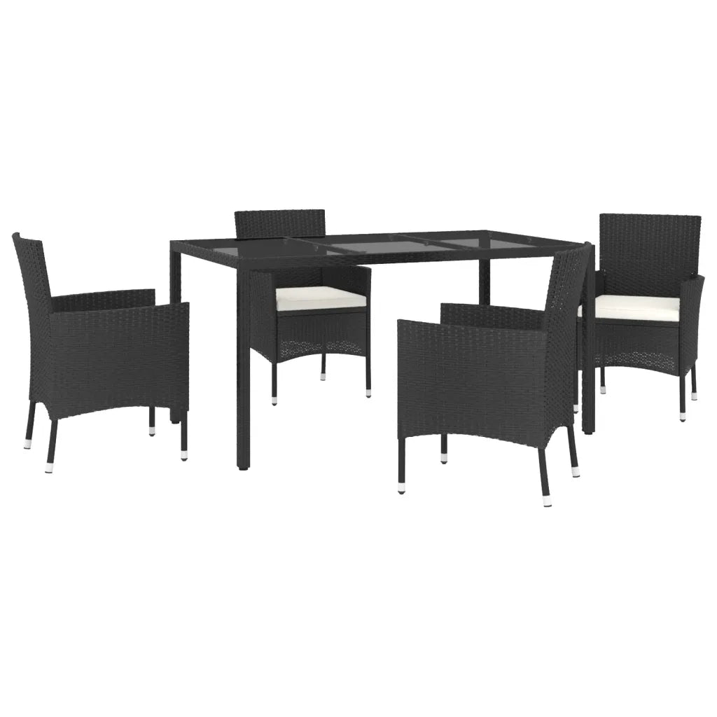 Set da Pranzo da Giardino 5 pz | Set Salotto da Giardino Nero con Cuscini in Polyrattan