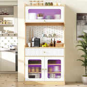 Credenza 80x40x180 cm con ripiani regolabili; cassetto; illuminazione LED; MDF e pannello truciolare; naturale e bianco