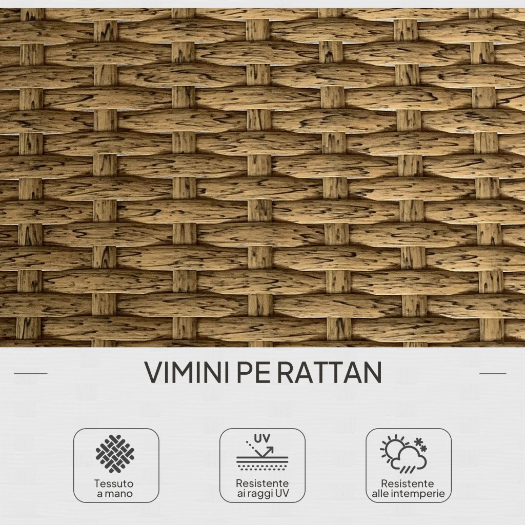 Set da Giardino 3pz con Chaise Longue, Divanetto, Cuscini e Tavolino, in Rattan e Acciaio, Bianco Crema e Legno