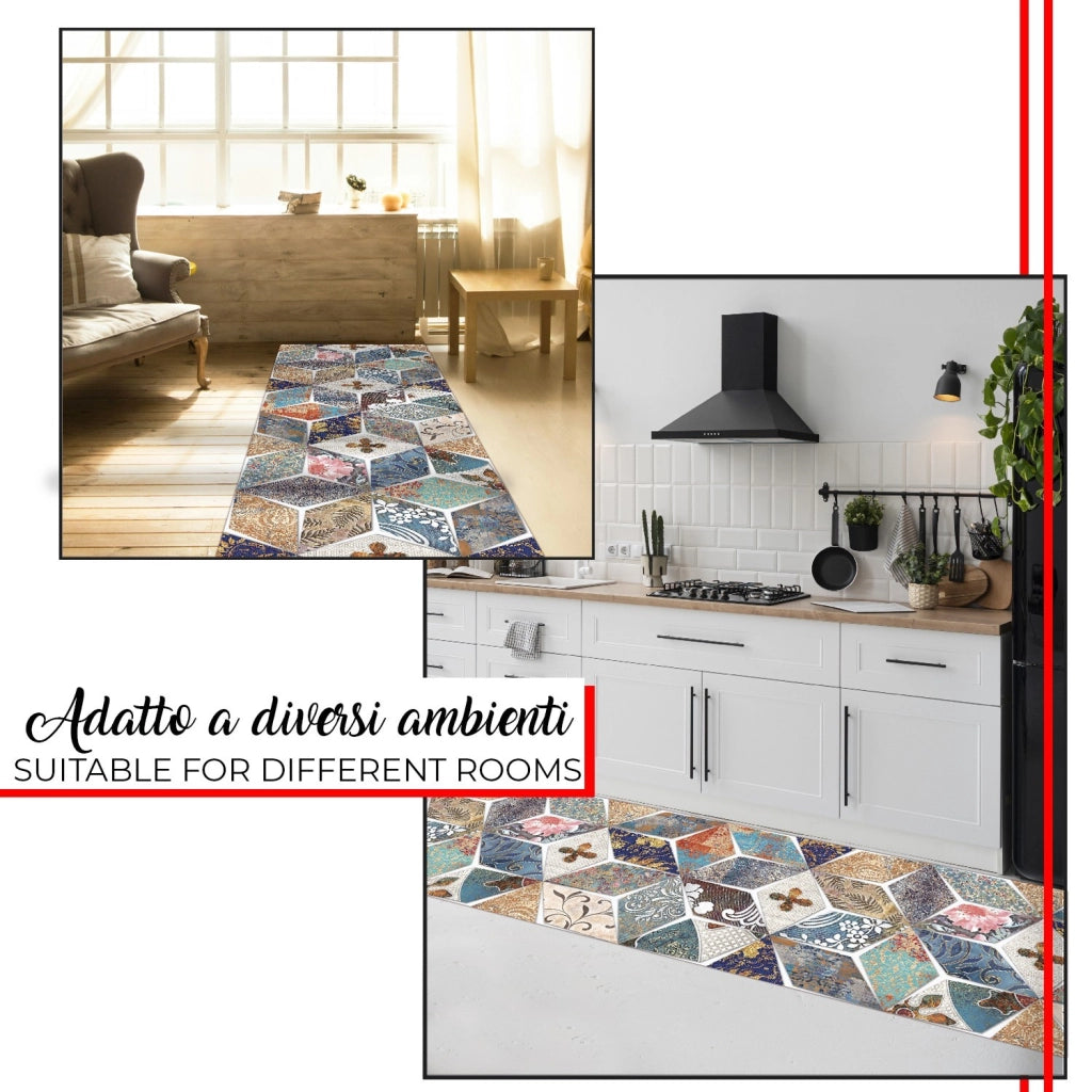 Tappeto Cucina Antimacchia 51x210 cm Stampa HD Alta Definizione Passatoia Gomma Moderna Patchwork