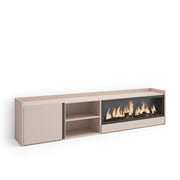 Mobile TV Soggiorno, 212x50x35 cm, Per TV fino a 80", Camino elettrico XXL, Beige