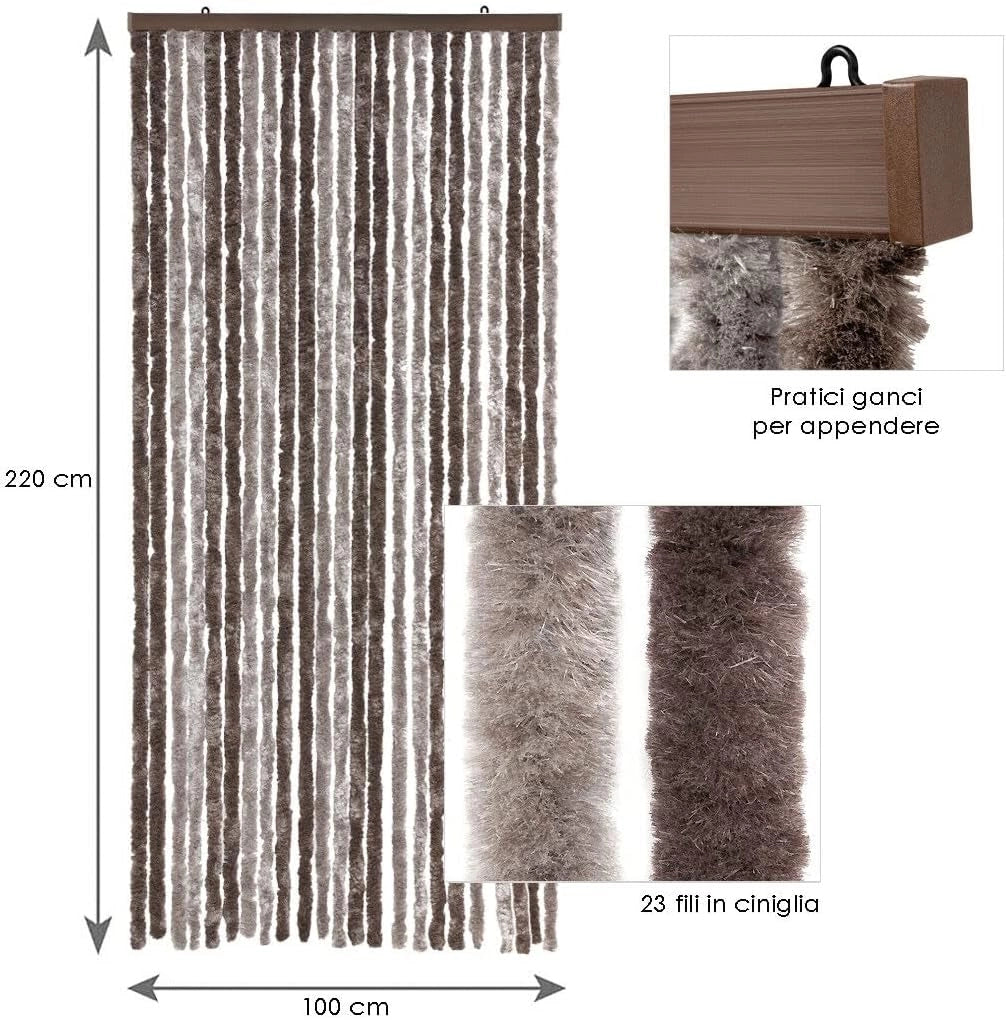 Tenda in Ciniglia 120x230 cm Porta Ingresso ProteggiSole Antimosche Lavabile Regolabile Marrone Tortora