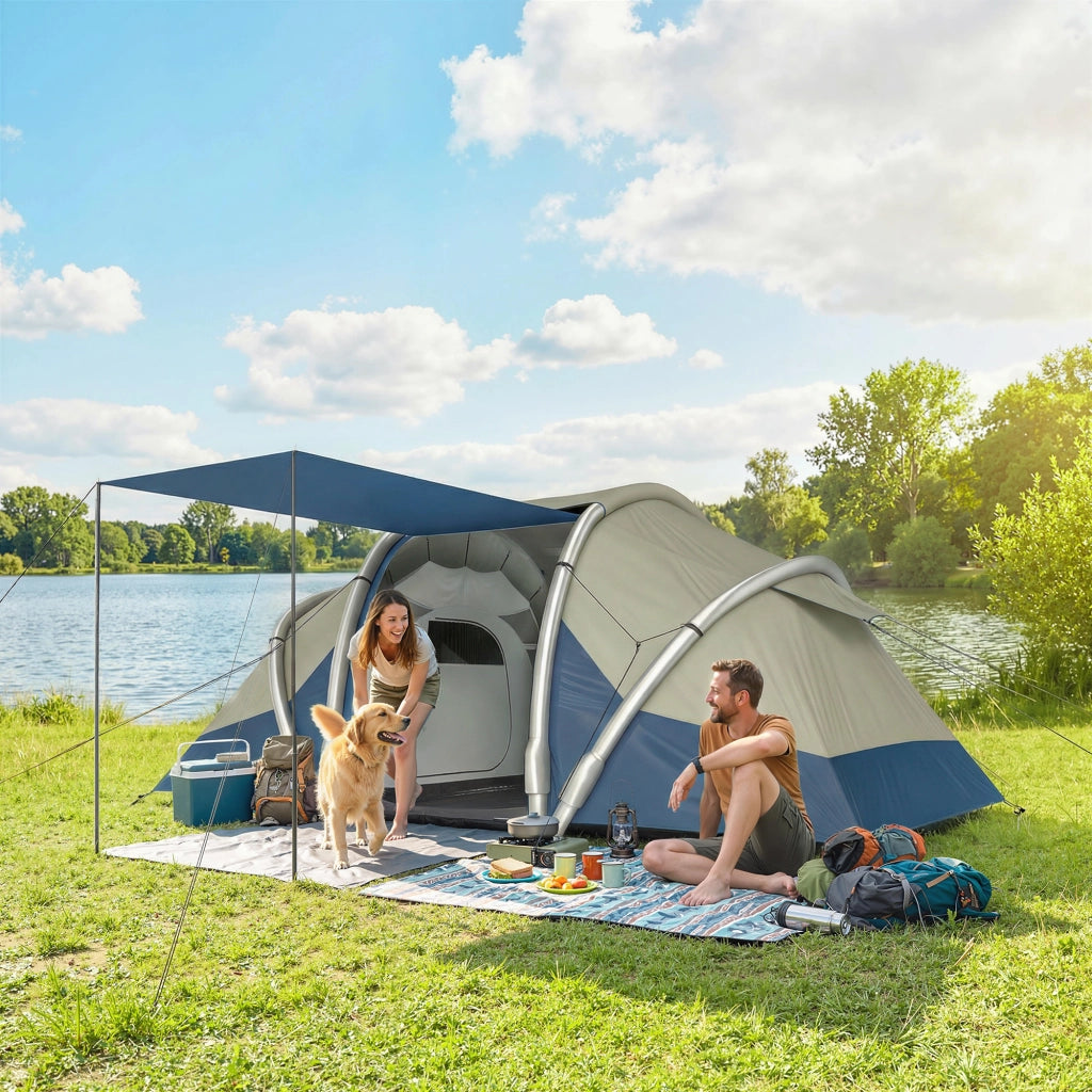Tenda Gonfiabile 4 Persone ¨C zephmum ¨C 2 Camere da Letto con Finestra a Rete e Tettoia