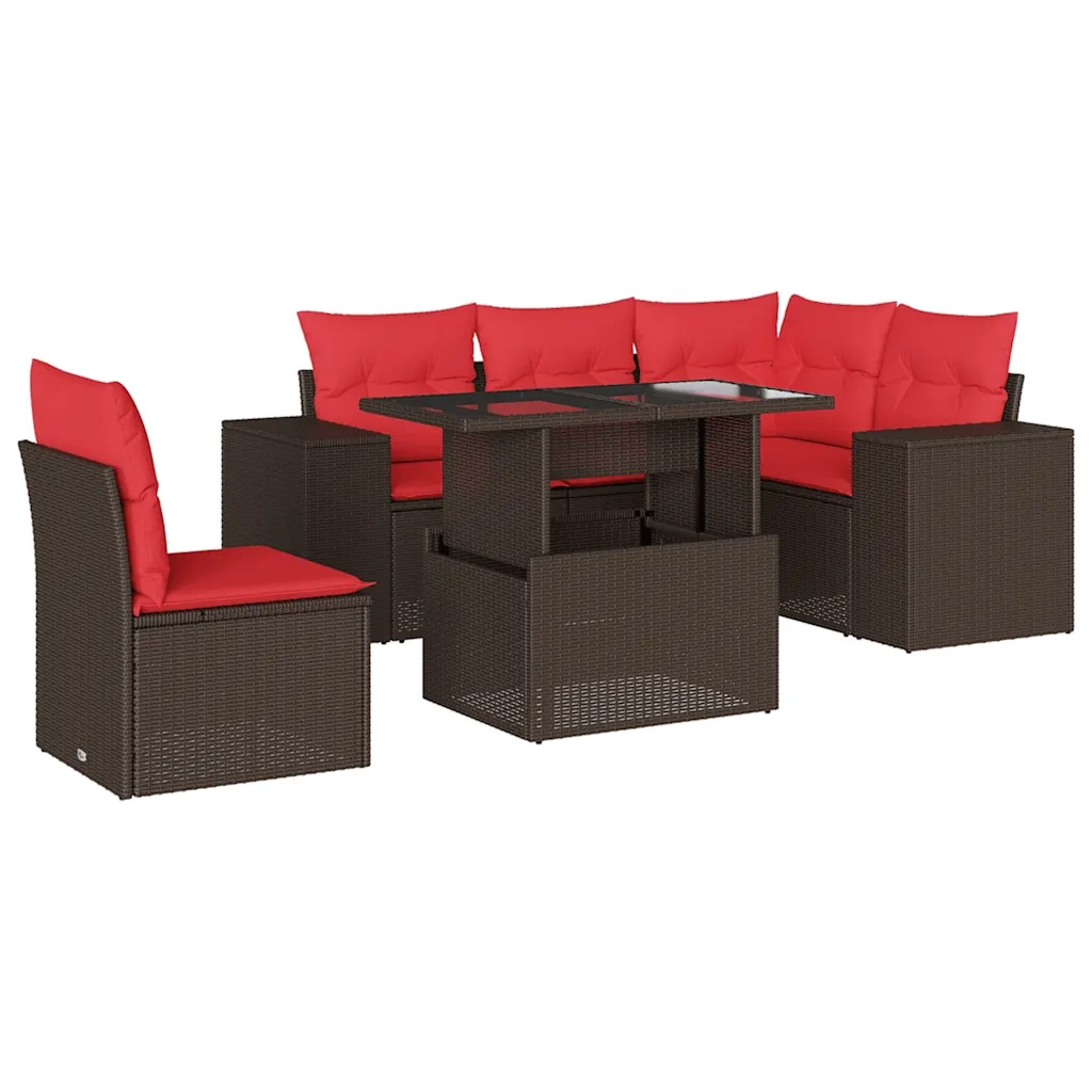 Set Divani da Giardino 6 pz con Cuscini Marrone in Polyrattan 3269174