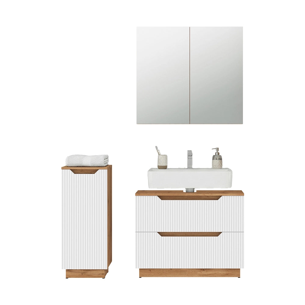 Vicco Set di mobili da bagno Rovere/bianco a strisce 3 parti