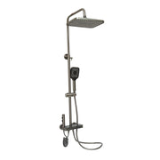 Set doccia multifunzionale con termostato, display digitale della temperatura dell’acqua, 4 funzioni di erogazione dell’acqua, bocca vasca, soffione doccia rettangolare, doccetta, doccia bidet, colore grigio.