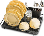 Afdruiprek per colonna per cucina - in acciaio inossidabile - con contenitore per residui e supporto per utensili, ripiegabile in nero