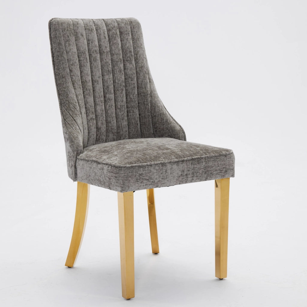 Sedie da Pranzo Imbottite in Velluto ¨C MINIMAL ¨C Gambe Oro, Set di 2, Grigio