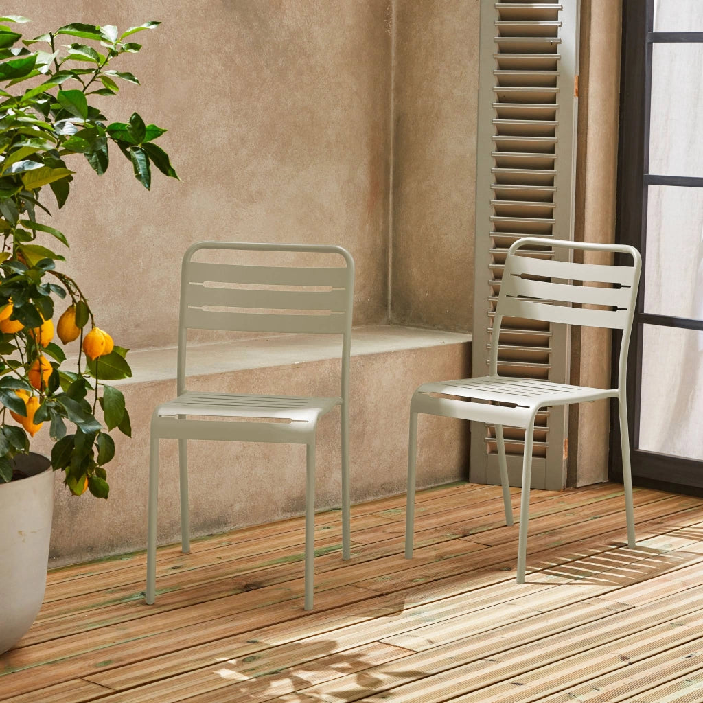 set 2 sedie da giardino bistrot in acciaio, beige
