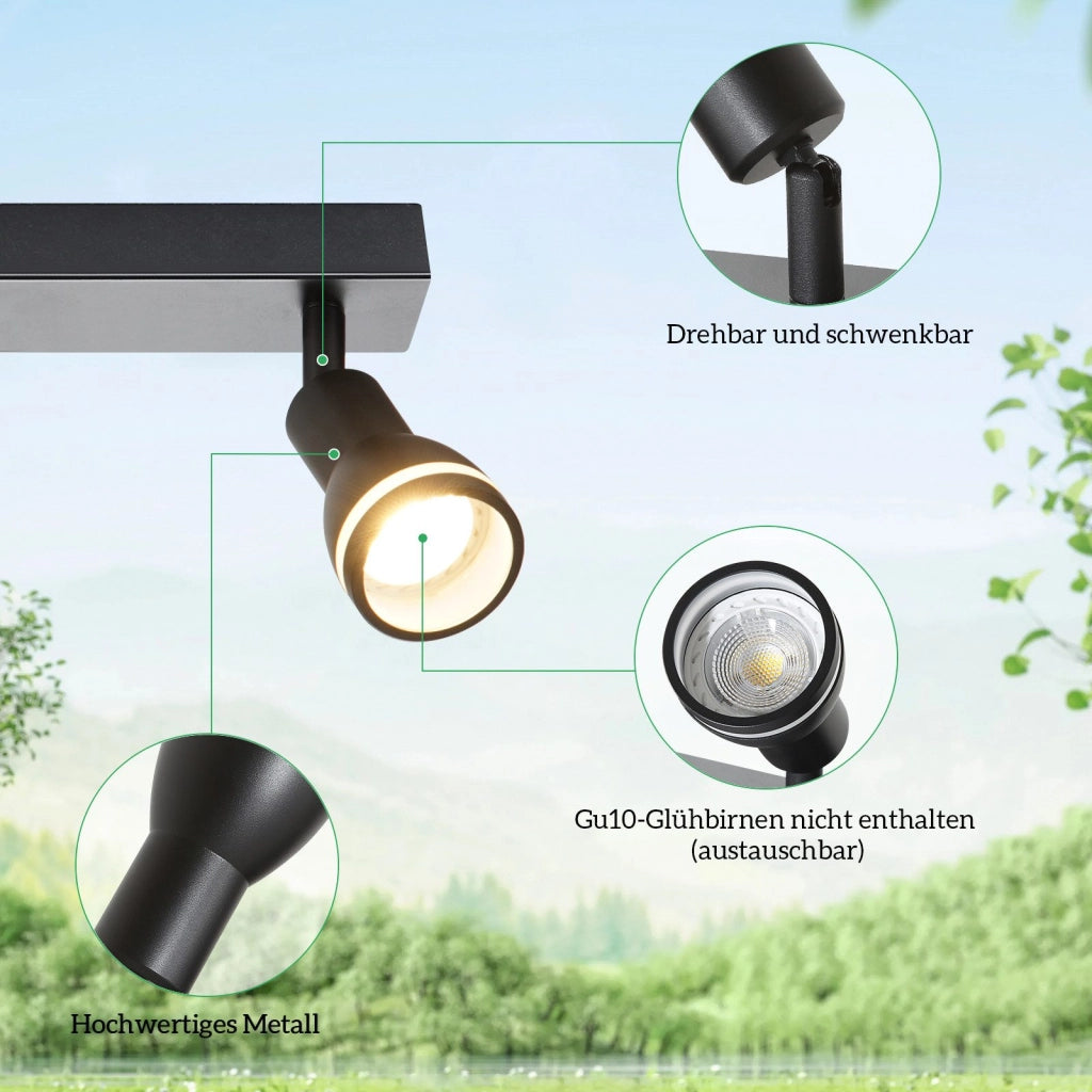 ZMH Faretto da soffitto neri 6 luci GU10 metallo orientabili per cucina ufficio soggiorno camera letto senza lampadina