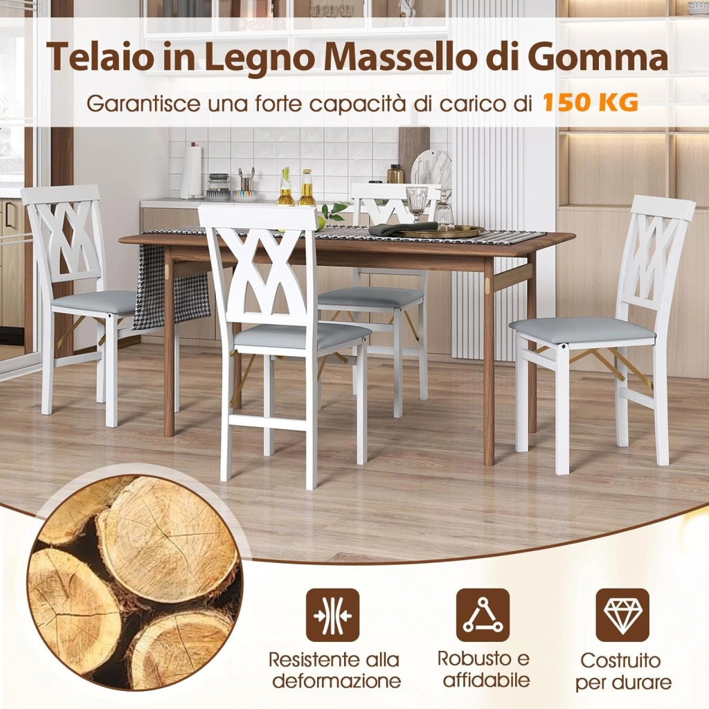 Set di 2 Sedie Pieghevoli, Sedie Ergonomiche di Gomma Senza Braccioli con Struttura in Legno di Gomma, Seduta Pieghevole da Pranzo con Schienale Curvo per Ristorante, Portata 150 kg (Bianco)