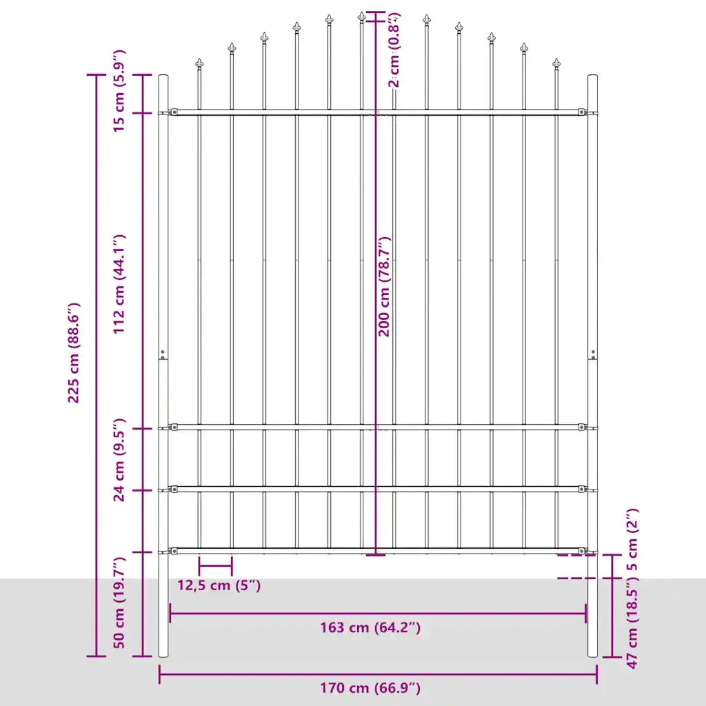 Recinzione da Giardino Woerden con Punta a Lancia in Acciaio 170x200 cm Nero 144945