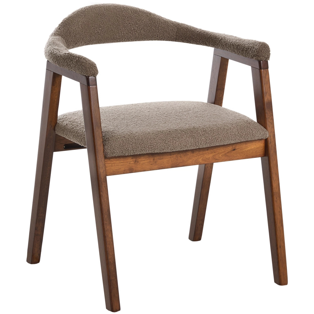 Set di 2 sedie da pranzo Marrone Seduta imbottita Schienale Boucle Poliestere Gomma Struttura in legno Stile retrò Sala da pranzo