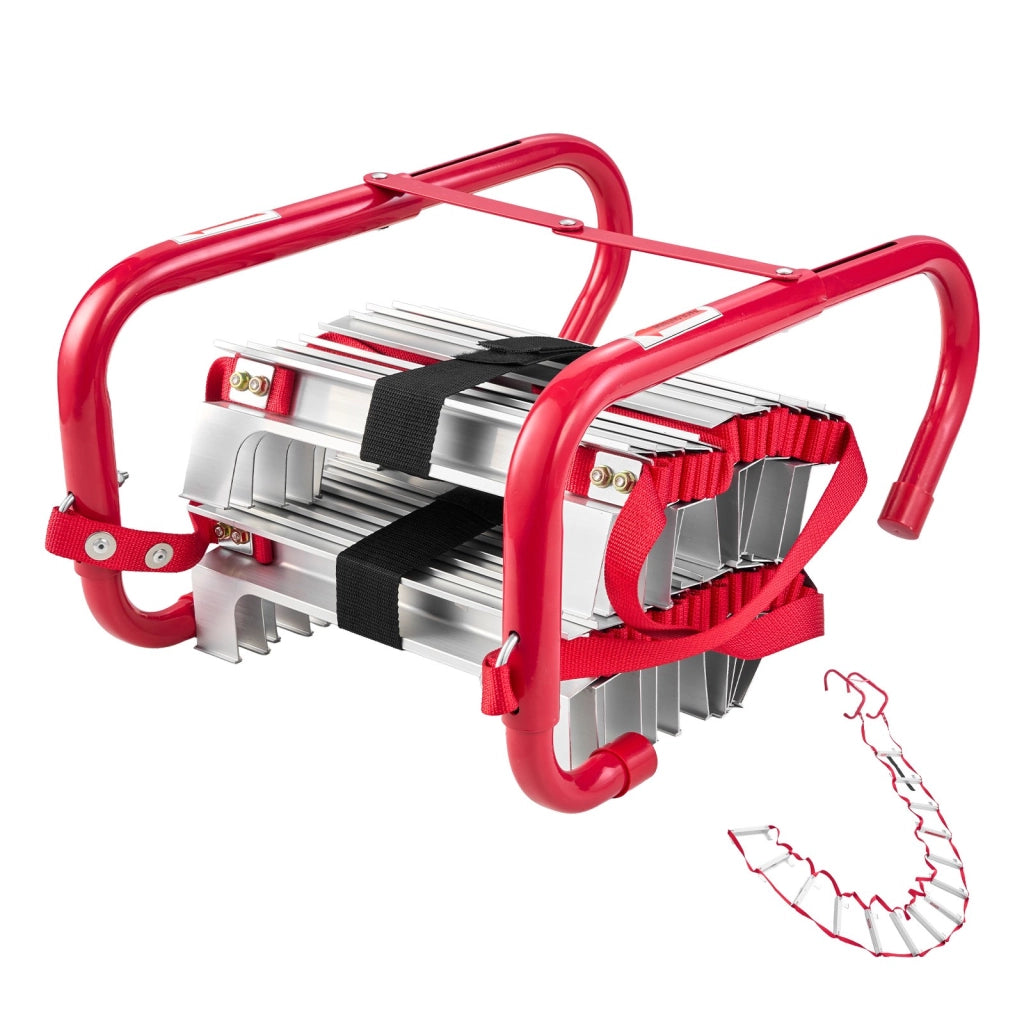 Scala di Soccorso 4 m Retrattile per 2 Piani in Lega di Alluminio Portata 453,6 kg con Gradini Antiscivolo e Cinghia in Poliestere YD5-1-4.5A