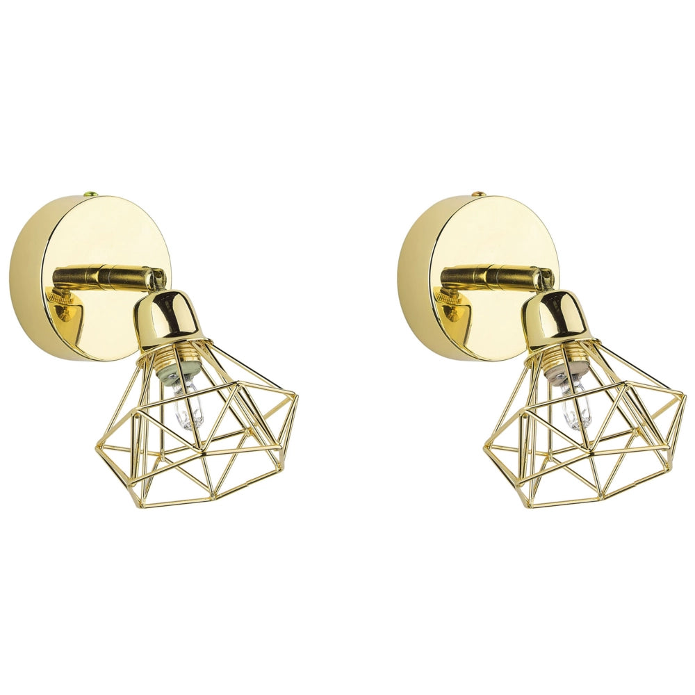 Set di 2 Lampade da Parete applique in metallo dorato con paralume a gabbia orientabile a luce posizione moderna