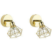 Set di 2 Lampade da Parete applique in metallo dorato con paralume a gabbia orientabile a luce posizione moderna