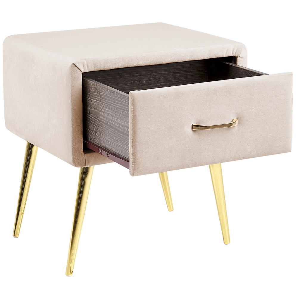 Comodino con rivestimento in velluto beige Comodino con 1 cassetto Mobili per camera da letto dal design minimalista