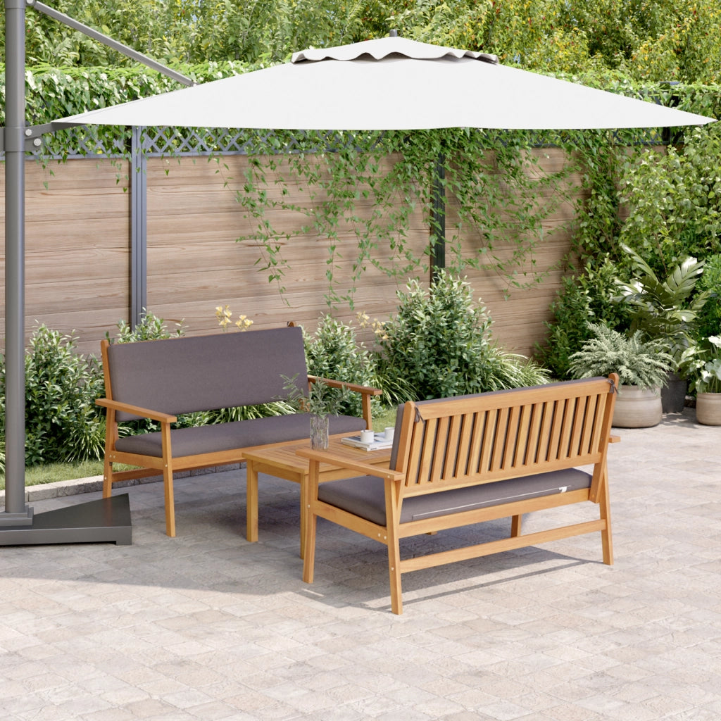 Set di divani da giardino a 3 pezzi con cuscini in legno massello di acacia