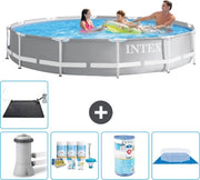Piscina Rettangolare a Rete - 366 x 76 cm - Grigio - Inclusa Pompa Kit di Manutenzione - Filtro - Telo di Copertura - Mat Matita Solare