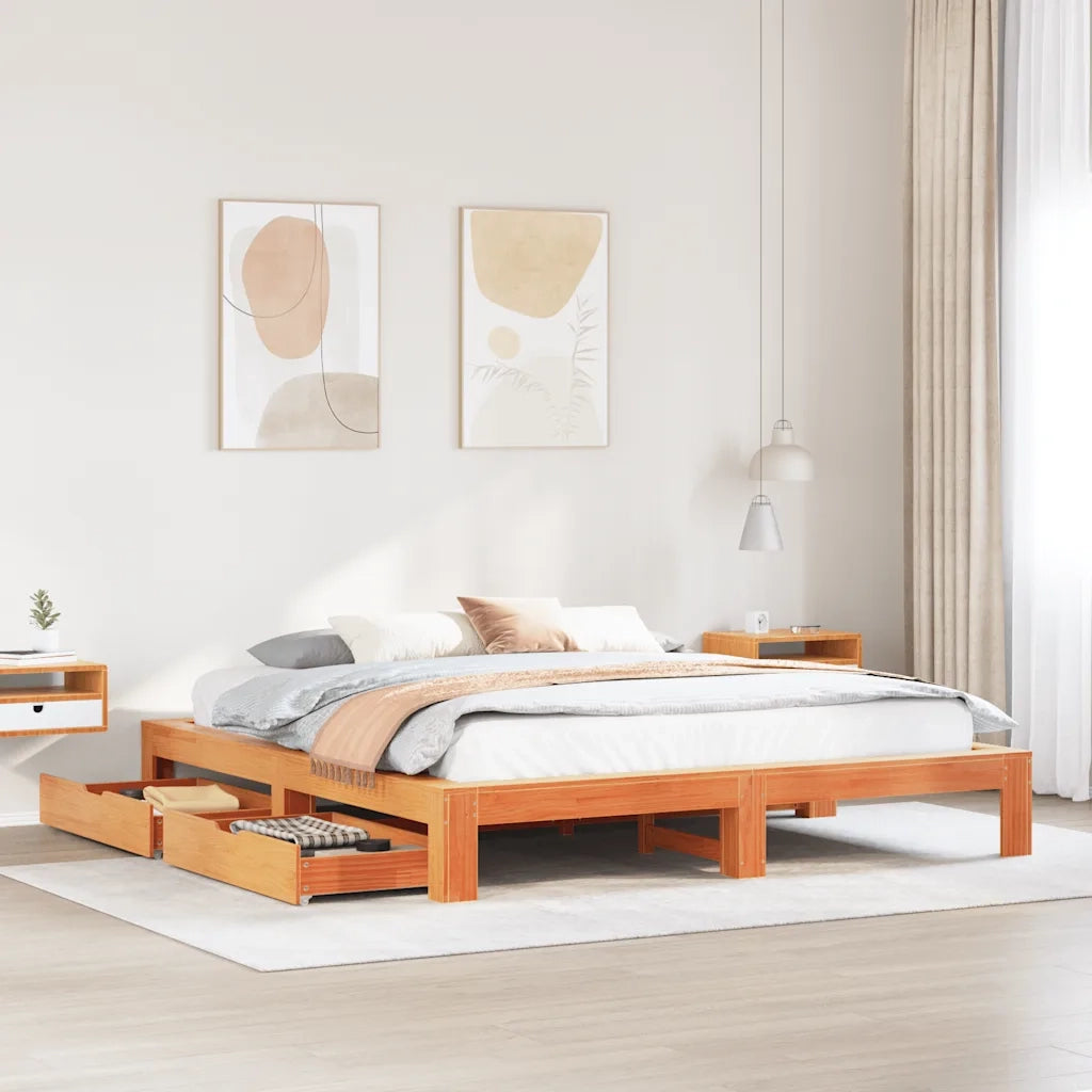 Giroletto senza Materasso-Struttura Letto Marrone Cera 180x200 cm Legno di Pino 327081
