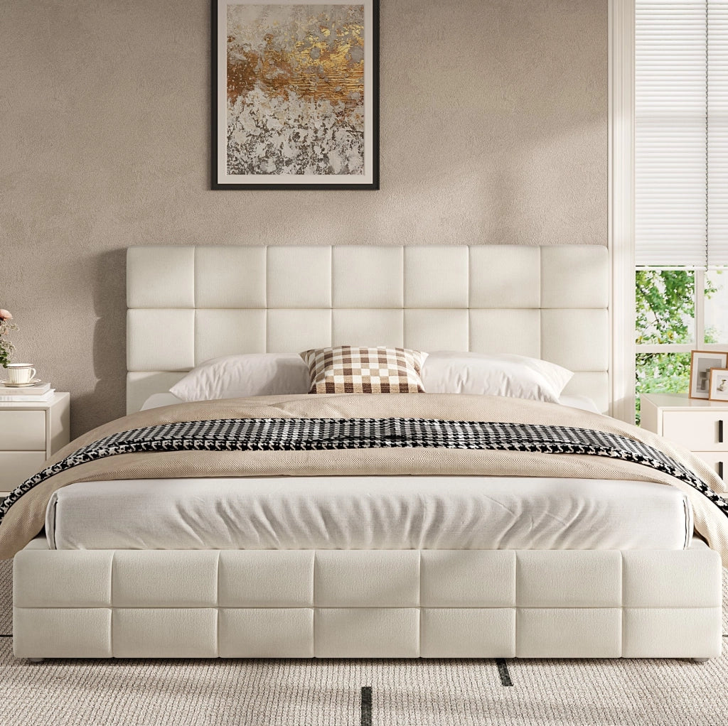 Letto piattaforma imbottito 180x200 cm beige con testiera