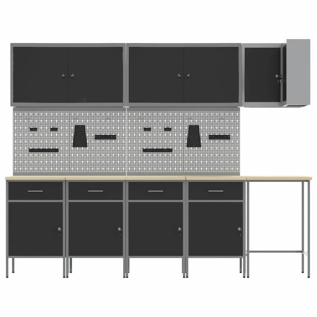 Set di mobili da lavoro con cassetto 12 pcs Nero e Grigio 3321506
