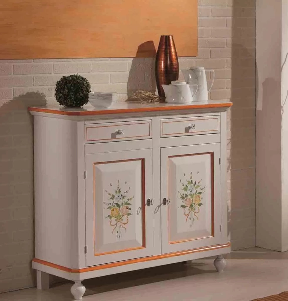 Madia credenza napoletana 2 porte laccato bianco decori 104x43x98 - Mobili 2G