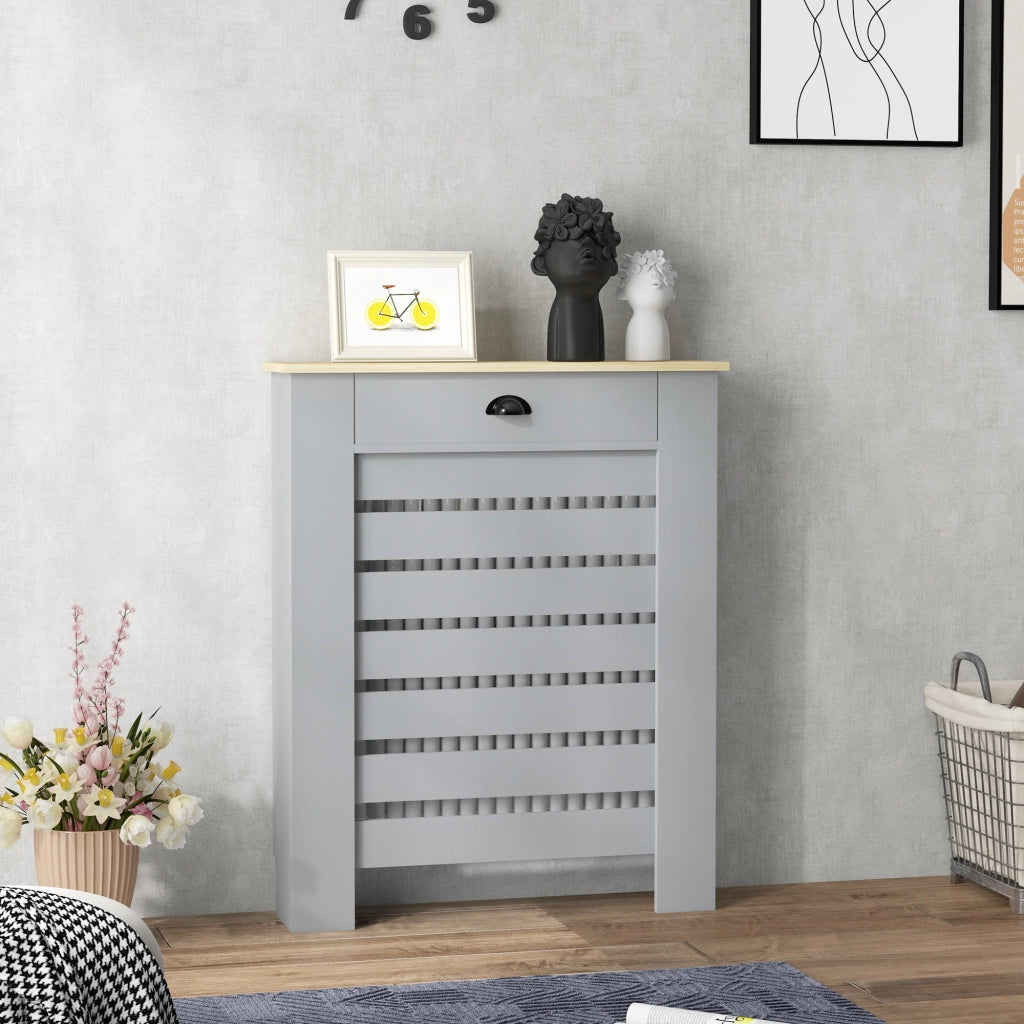 Copritermosifone a Doghe con Cassetto ¨C Zephmum ¨C Grigio 78x19x95.5 cm