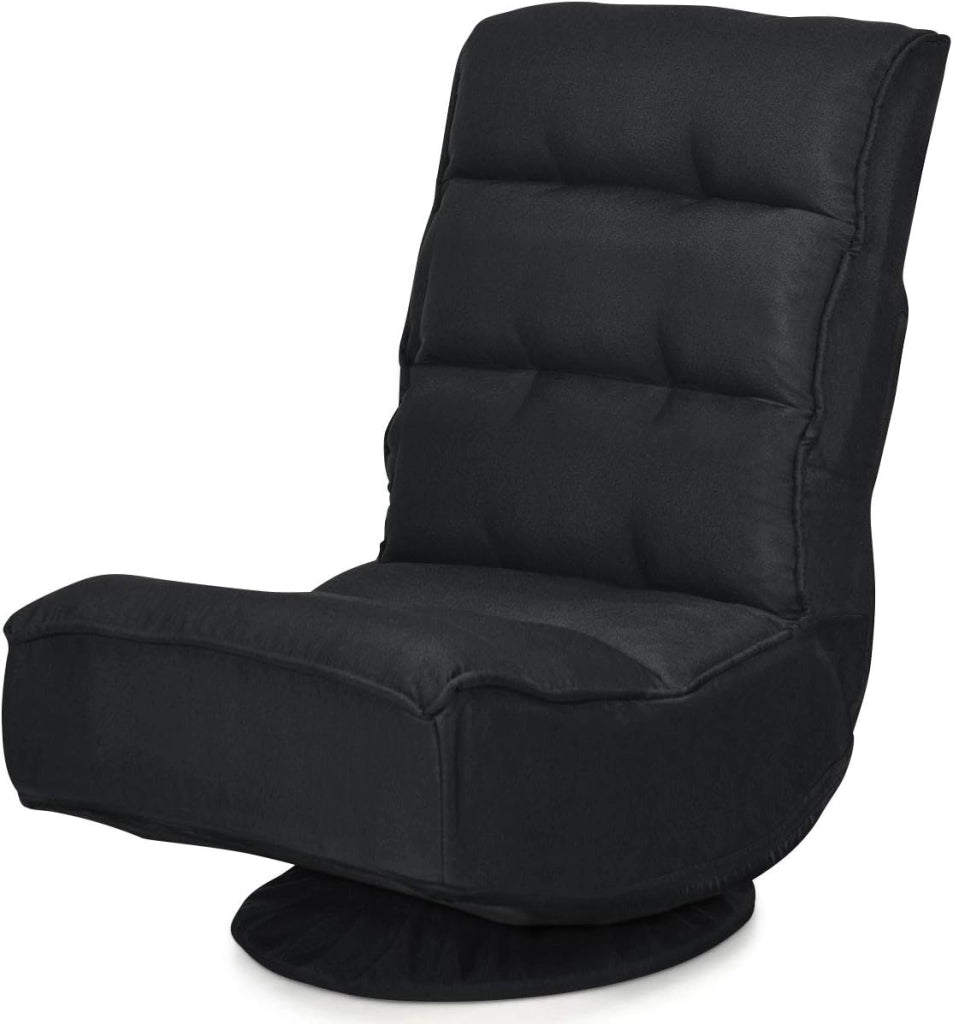 Sedia Imbottita da Pavimento, Reclinabile a 5 Livelli, Schienale Pieghevole, Base Girevole, Portata di 120 kg, Postazione da Relax/Lavoro/Gaming, 59x75x83 cm, 4 Colori Disponibili
