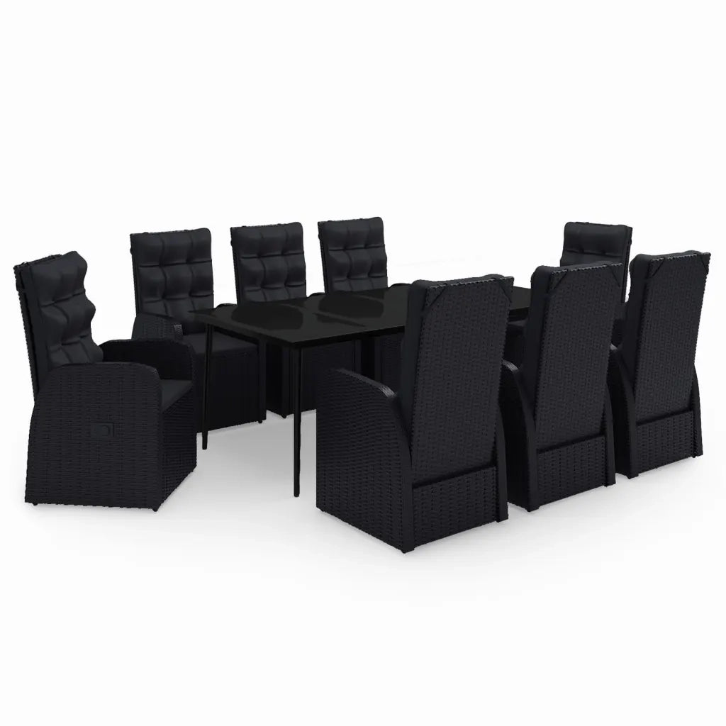 Set Mobili da Pranzo da Giardino 9 pz con Cuscini Nero cod mxl 41939