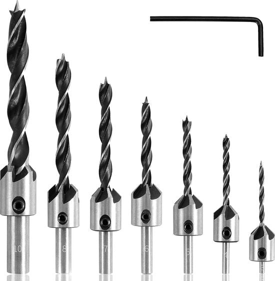 Kit di Sfondamento a Carbonio - Set a 7 pezzi - Adatto per Legno e Plastica - 3 a 10 mm - Con Chiave a Lupo
