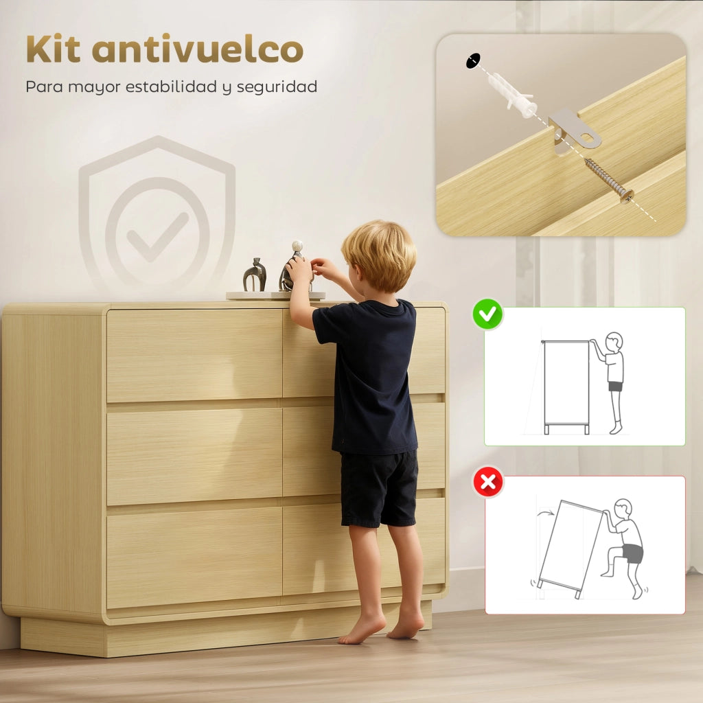 Cassettiera 6 Cassetti ¨C Minimal ¨C 120x38x86 cm Legno Naturale