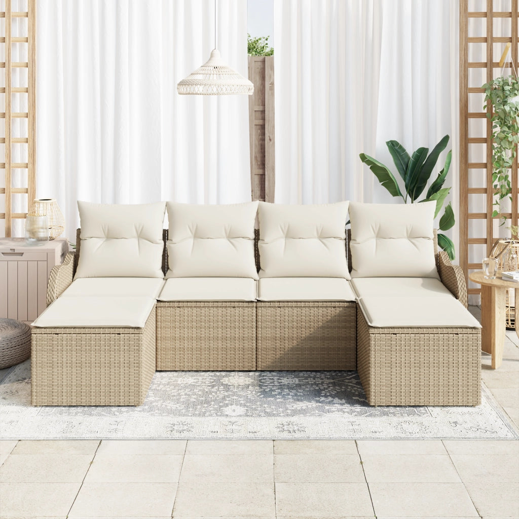 Set di divani da giardino 6 pezzi con cuscini beige in rattan polietilene