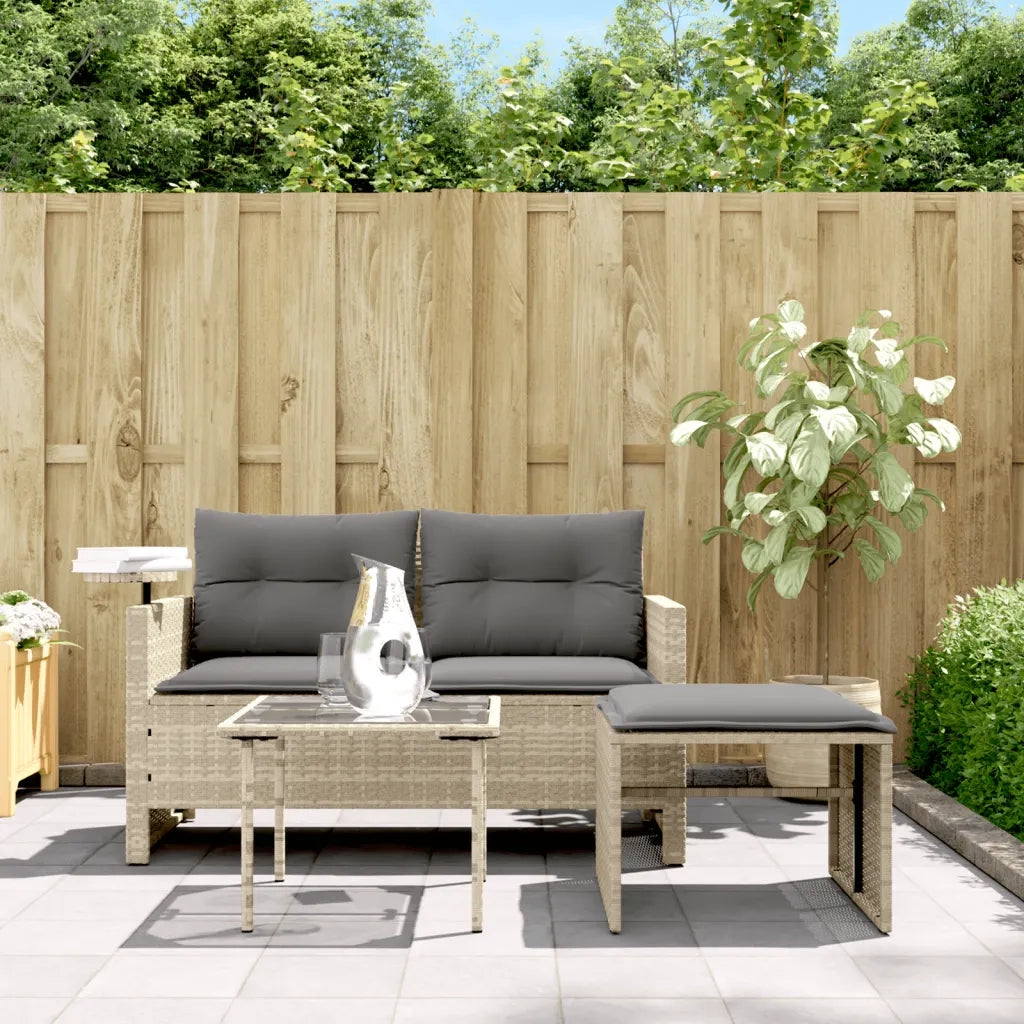 Set Divano da Giardino 3pz | Set Salotto da Giardino con Cuscini Grigio Chiaro Polyrattan