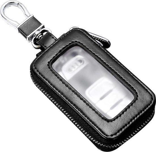 Portafoglio in pelle con chiusura a zip e gancio metallico - portafoglio universale per uomo e donna - protezione delle chiavi .