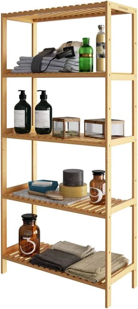 Scaffale Bagno Bamboo 5 Ripiani Altezza Regolabile 130x60x26 cm Mobile Cucina Libreria in Legno Organizer Studio