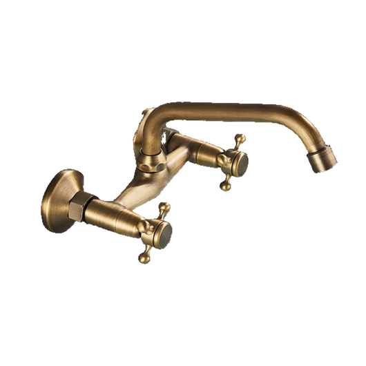 JULIAN | rubinetto miscelatore retrò da parete in ottone spazzolato | rubinetto vintage da cucina in acciaio inox - gastronomia ruotabile a 360°