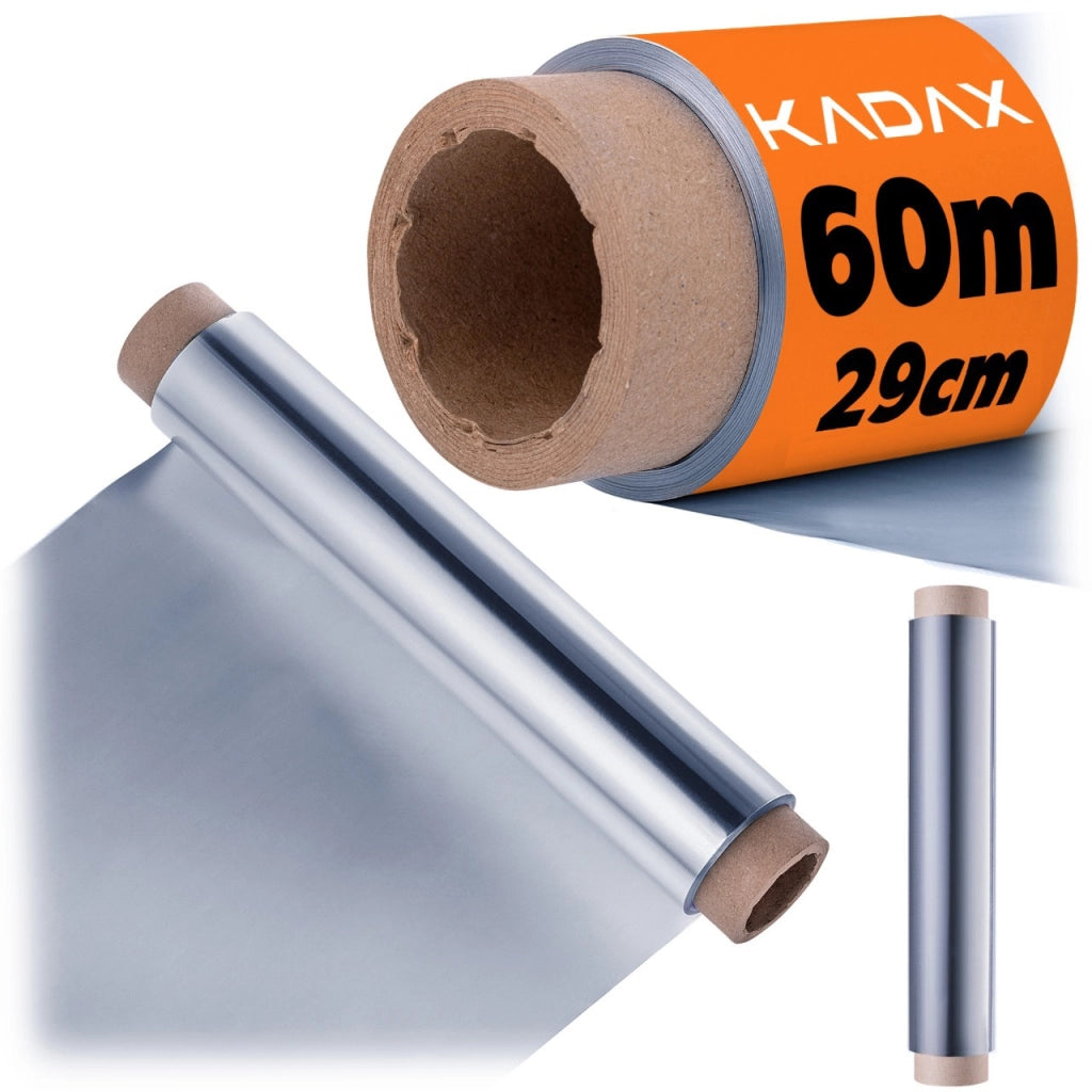 Foglio di alluminio KADAX per uso alimentare, rotolo spesso e resistente da 60 m per ristorazione e gastronomia.
