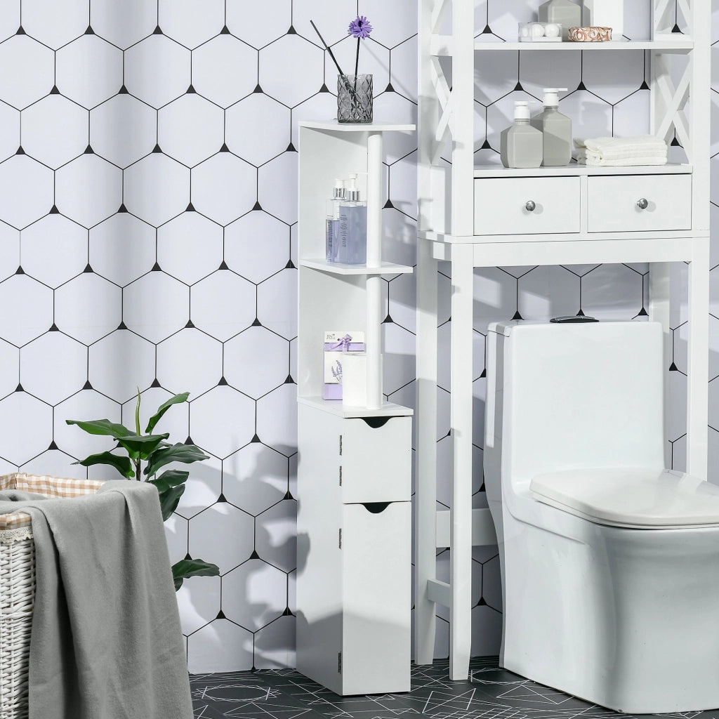 Mobile a Colonna 2 Ripiani 2 Armadietti 15,2x29,8x118 cm in MDF e Legno Truciolare Bianco